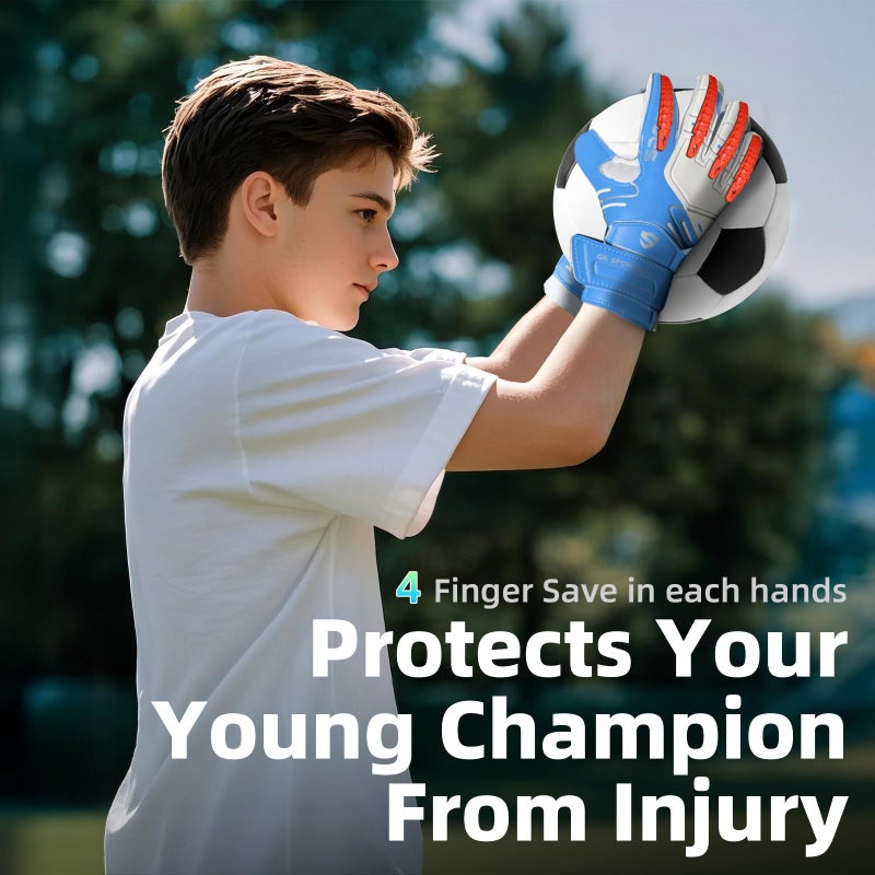 Sportout Youth&Adult Goalie Goalkeeper Gloves, Strong Grip for The Toughest Saves, with Finger Spines to Give Splendid Protection to Prevent Injuries,3 Colors (Blue, 5) - Image 4